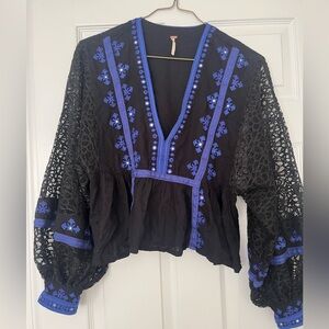 Free People puff sleeve embellished top